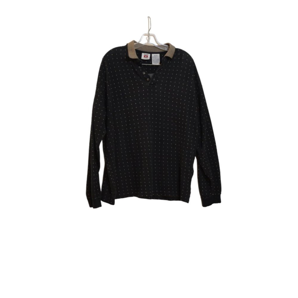 HUNT CLUB (R) Cotton Sweater Black & Light Dots Polo Collar Long Sleeves USA M